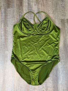Vintage Sun Streak Newport News Green One Piece Swimsuit Plus 22W Retro Pin Up